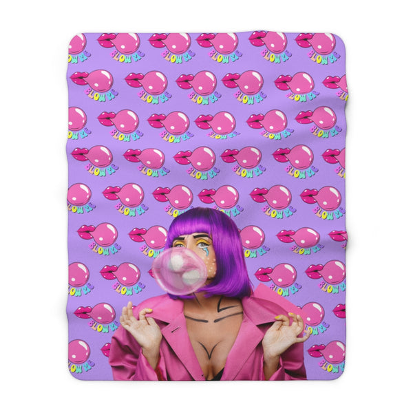 Blow Me Retro Pop Art Bubblegum Sherpa Fleece Blanket - 2 sizes