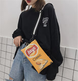 Funny Potato Chips Crossbody Handbag Women Canvas Shoulder Bag Mini Cartoon Printing Girl Envelope Bags Female Clutch Cute Purse