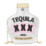 funny tequila alcohol bottle handbag ladies purse silver