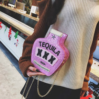 funny tequila alcohol bottle handbag ladies purse pink