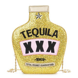 funny tequila alcohol bottle handbag ladies purse gold