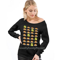 only-flans-fans-funny-dessert-one-shoulder-ladies-tee-shirt-black-long-sleeve