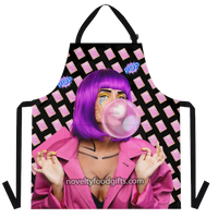 girl-with-popart-makeup-blowing-bubble-gum-on-poptart-unisex-apron-bubblegum-black-with-black-straps-available-from-novelty-food-gifts-dot-com