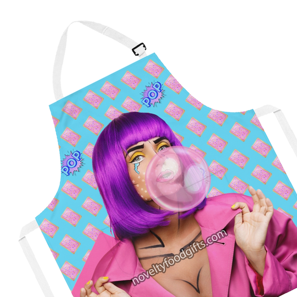 girl-with-popart-makeup-blowing-bubble-gum-on-poptart-unisex-apron-bubblegum-blue-with-white-straps-available-from-novelty-food-gifts-dot-com1