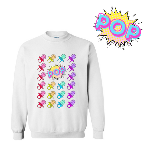 white unisex retro rainbow ringpop candy sweatshirt popart style sweater