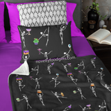 Funny Halloween Throw Rug with Dancing Yoga Skeleton design Sherpa Fleece Bed Baby or Pet Blanket