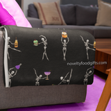 Funny Halloween Throw Rug with Dancing Yoga Skeleton design Sherpa Fleece Bed Baby or Pet Blanket